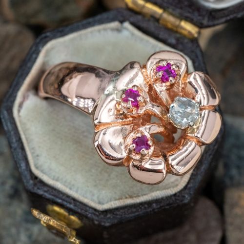 Retro-Vintage Flower Diamond Ring 14K Rose Gold