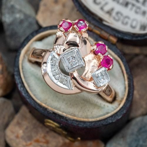Retro Vintage Ruby & Diamond Ring 14K Rose Gold