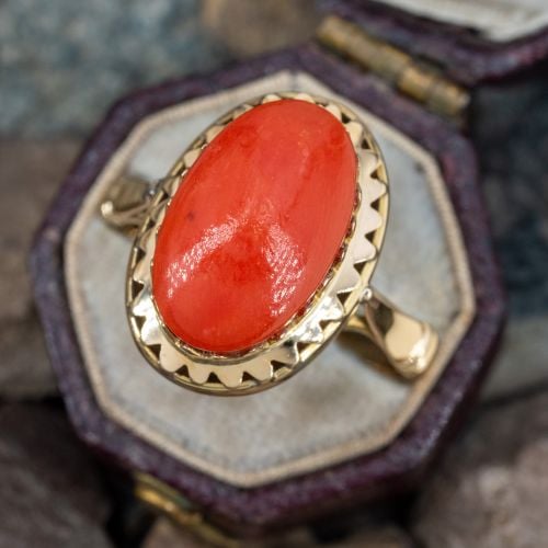 Fabulous Vintage Red Coral Ring 18K Yellow Gold