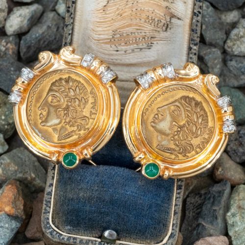 Italian Robert Bartholomew Medallion Earrings 14K Yellow Gold