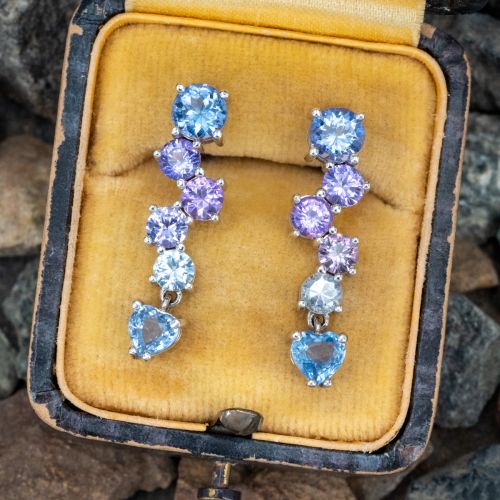 Colorful Sapphire Dangle Earring 18K White Gold