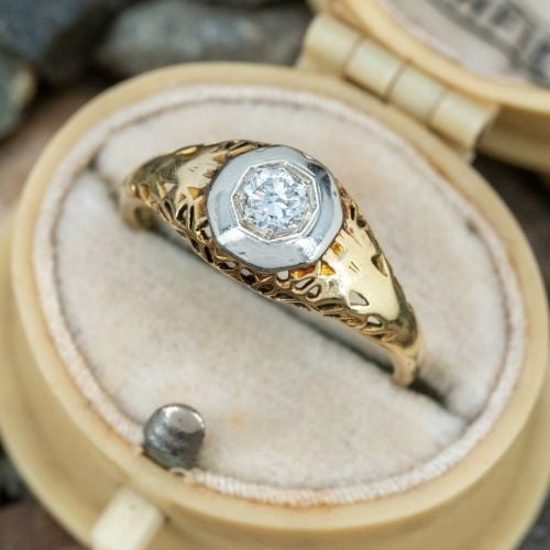 Vintage Traub Orange Blossom Diamond Solitaire Ring 14K Yellow & 18K White Gold