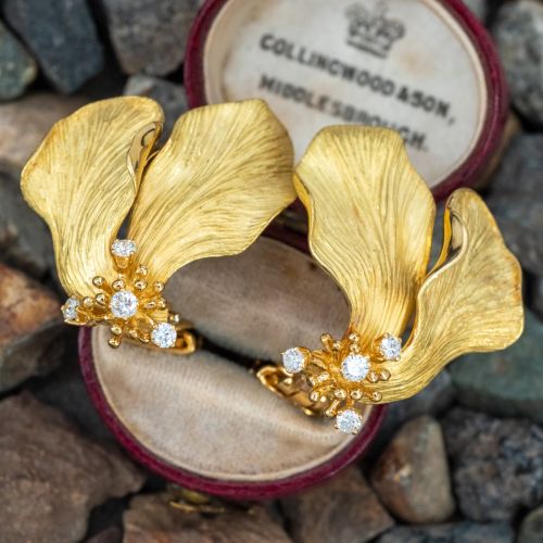 Tiffany & Co. Dogwood Petal Diamond Earrings 18K Yellow Gold
