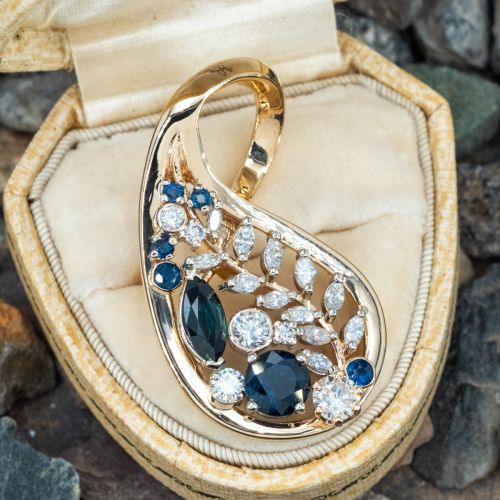 Gorgeous Sapphire & Diamond Slide Pendant 14K Yellow Gold
