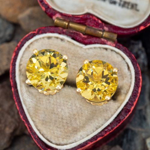 Sparkling Round  Heliodor Beryl Stud Earrings 18K Yellow Gold