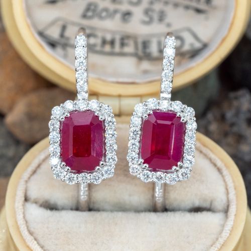 Beautiful Ruby Diamond Earrings 18K White Gold