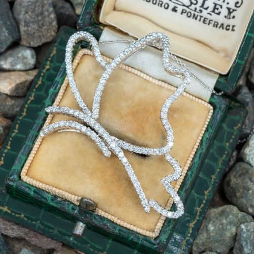 Diamond Butterfly Pendant Necklace 18K White Gold