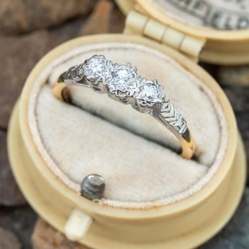 Vintage Three-Stone Diamond Ring 18K Yellow Gold & Platinum