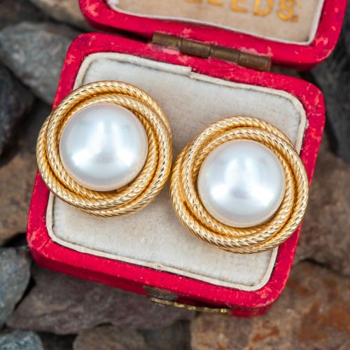 Freshwater Button Pearl Earrings 14K Yellow Gold