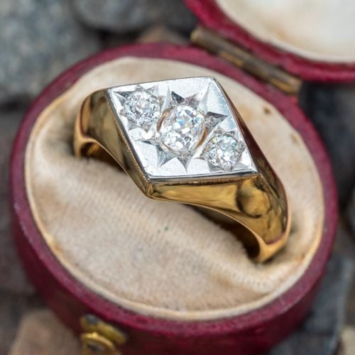Handsome Old Diamond Three-Stone Ring 18K Yellow Gold & Platinum