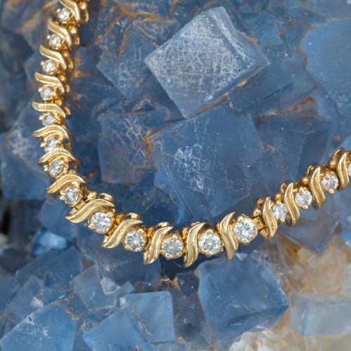 3 3/4 Carat "S" Link Diamond Tennis Necklace 14K Yellow Gold 