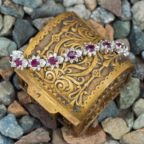 Beautiful Ruby Diamond Link Bracelet 14K White Gold