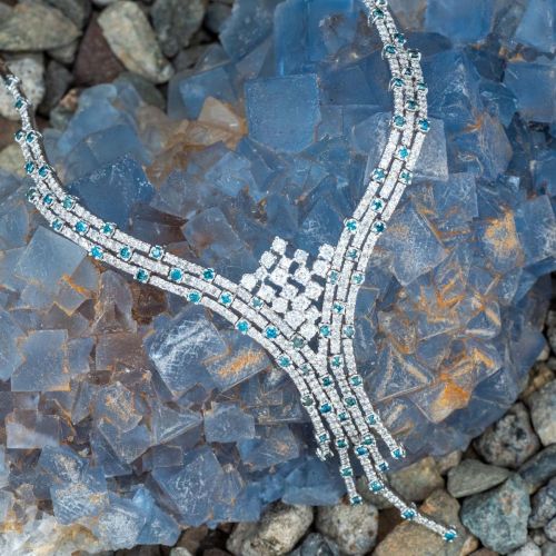 Fabulous Blue & White Diamond Waterfall Necklace 18K White Gold
