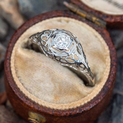 Pierced Antique Diamond Ring 14K White Gold