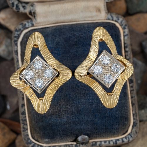 Mens Retro-Vintage Textured Diamond Cufflinks 18K Yellow/ White Gold