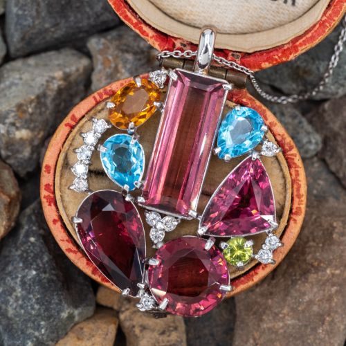 Colorful Rubellite Tourmaline & Gemstone Necklace Platinum