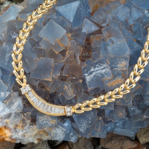 Lovely Baguette Diamond Necklace 14K Yellow Gold