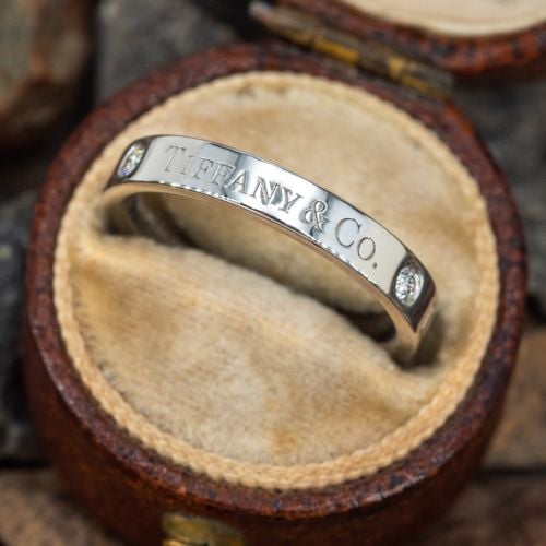 Tiffany & Co. Engraved Diamond Band Ring Platinum 