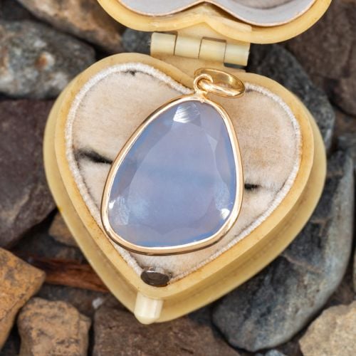 Freeform Blue Chalcedony Necklace 14K Yellow Gold