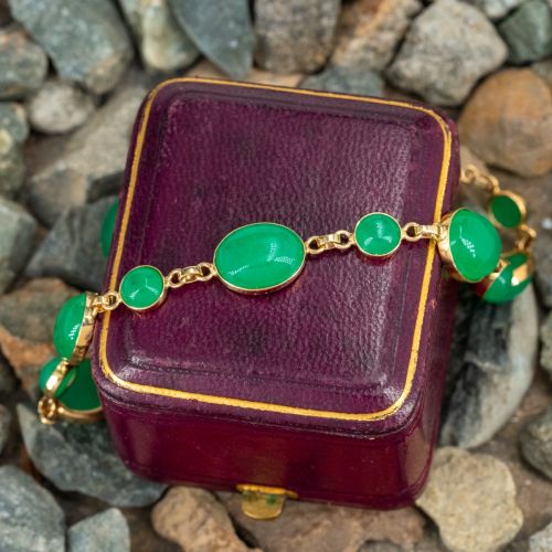 Bezel Set Dyed Jade Link Bracelet 14K Yellow Gold