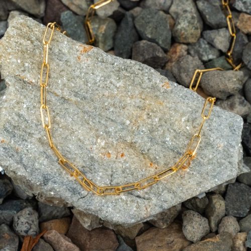 Modern Paperclip Chain Necklace 14K Yellow Gold