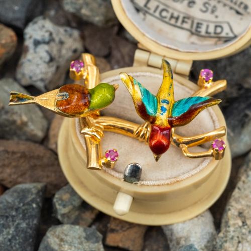 Pretty Enameled Bird Ornament/Jewel 18K Yellow Gold