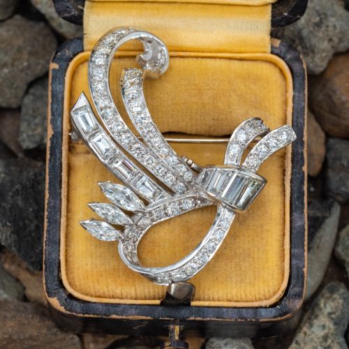 Mid-Century 1950s Diamond Brooch Pin Platinum