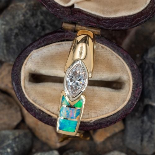 Opal Inlay & Diamond Pendant 18K Yellow Gold