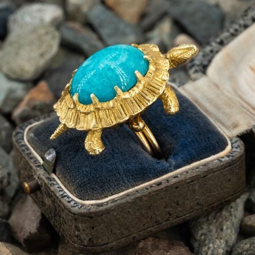 Oval Cabochon Amazonite Turtle Ring 14K Yellow Gold