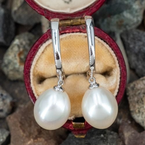 Freshwater Pearl Dangle Earrings 14K White Gold 