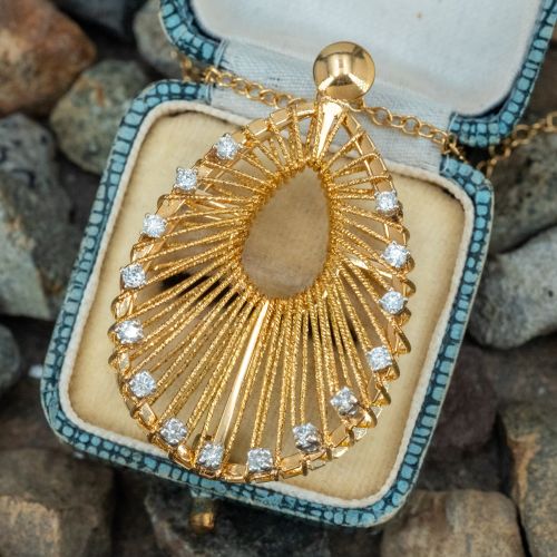 Diamond Mesh Drop Pendant Necklace 18K Yellow Gold