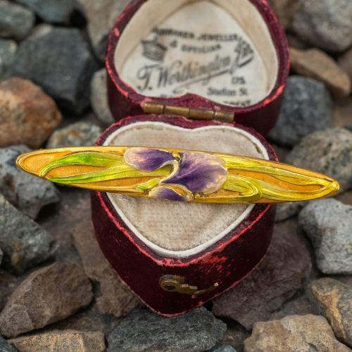 Beautiful Art Nouveau Iris Flower Brooch/Pin 14K Yellow Gold