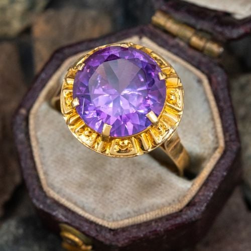 Vintage Lab Created Color-Change Sapphire Solitaire Ring 18K Yellow Gold