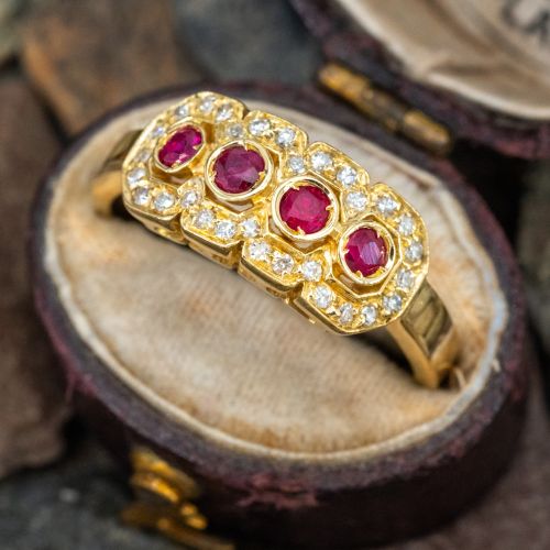Bezel Set Ruby & Diamond Ring 18K Yellow Gold