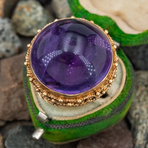 Fabulous Amethyst Cabochon Cocktail Ring 14K Yellow Gold