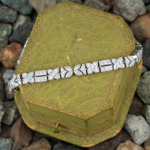Beautiful Milgrain Diamond Link Bracelet 18K White Gold