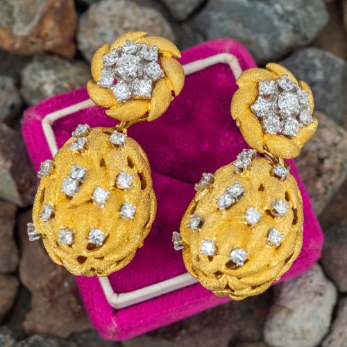 Fantastic Pineapple Diamond Dangle Earrings 18K Yellow Gold