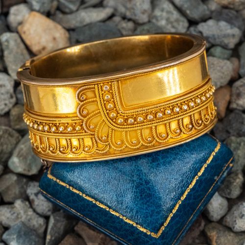 Egyptian Revival Hinged Bangle Bracelet Wing Motif 14K Yellow Gold