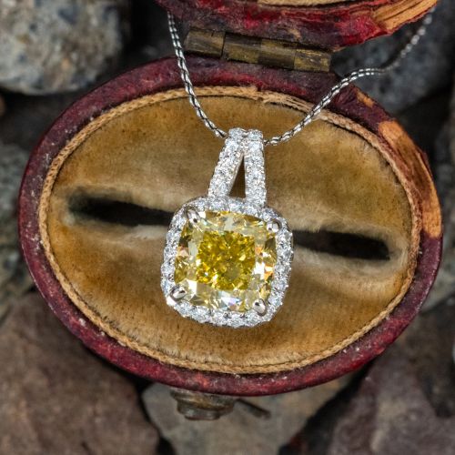 1.5 Carat Yellow Diamond Pendant Necklace GIA