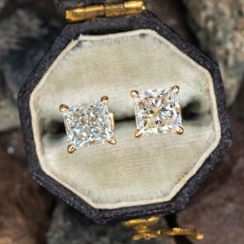 2.00Ct Princess Cut Diamond Stud Earrings 14K White Gold GIA