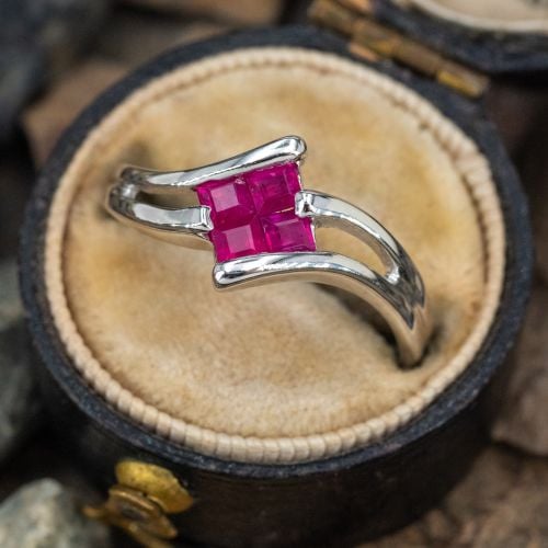 Square Ruby By-Pass Ring 14K White Gold
