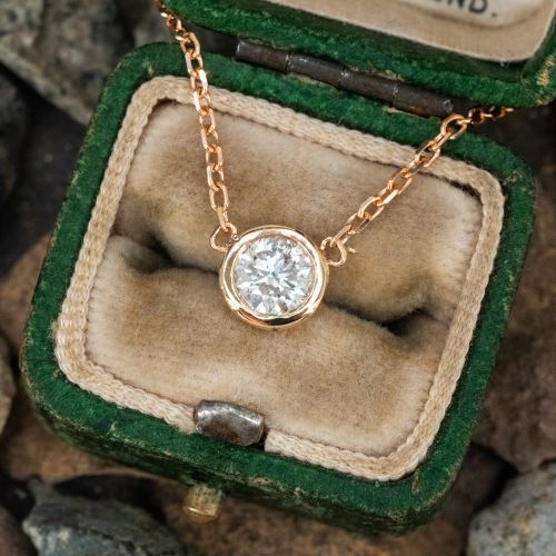 1/2 Carat Bezel Set Diamond Necklace 14K Rose Gold