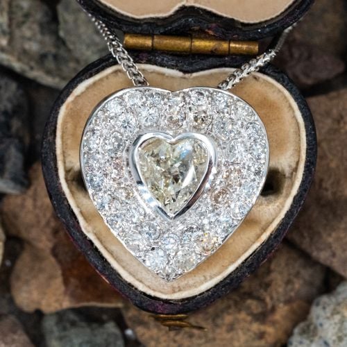 Beautiful Diamond Heart Halo Pendant Platinum/ 14K White Gold