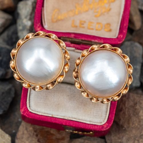 Round Mabé Pearl Earrings 14K Yellow Gold