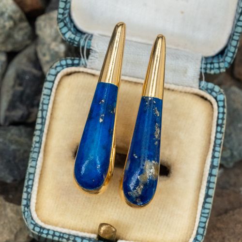 Fantastic Lapis Lazuli Drop Earrings 18K Yellow Gold