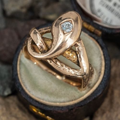Victorian Era Diamond Snake Ring Yellow Gold