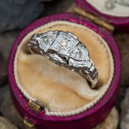 Vintage Diamond Engagement Ring 14K White Gold