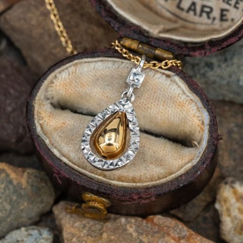 Beautiful Two Tone Gold Pendant Necklace 14K Yellow & White Gold