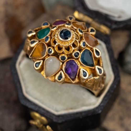 Vintage Colored Gemstone Princess Ring 14K Yellow Gold