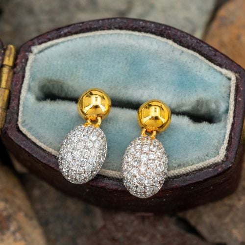 Petite Pavé Diamond Drop Earrings 18K Yellow & White Gold